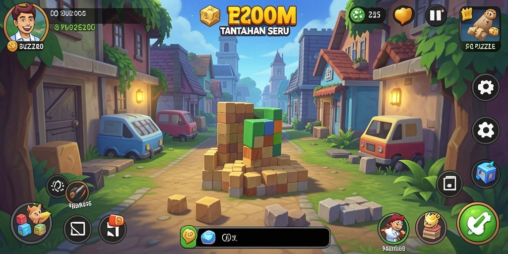 Screenshot gameplay F200M menunjukkan teka-teki yang menantang dan interaktif.