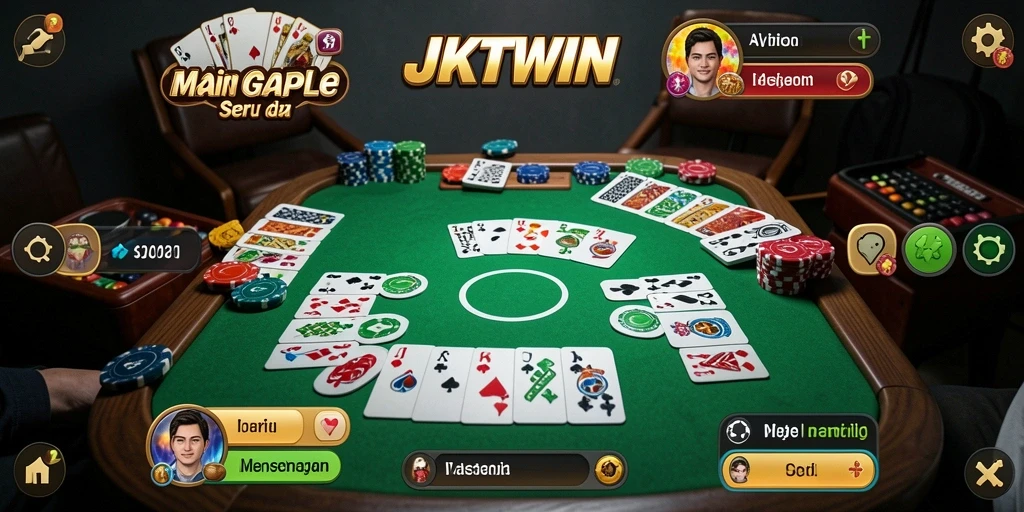 Gameplay seru Gaple di JKTWIN yang menampilkan pemain aktif.