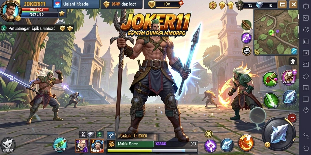 Tampilan gameplay JOKER11 yang menampilkan pertempuran epik dalam dunia MMORPG.