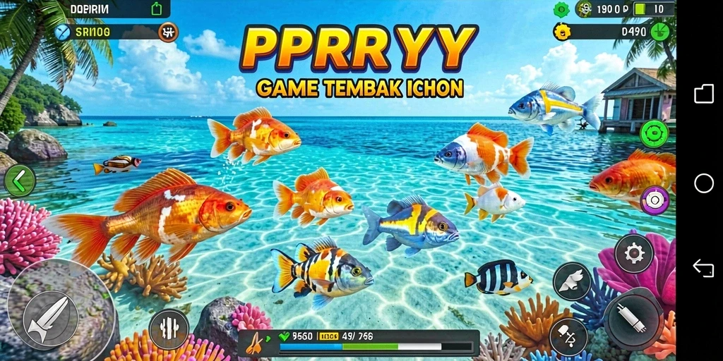 Screenshot gameplay PPRRYY menampilkan aksi seru menangkap ikan.