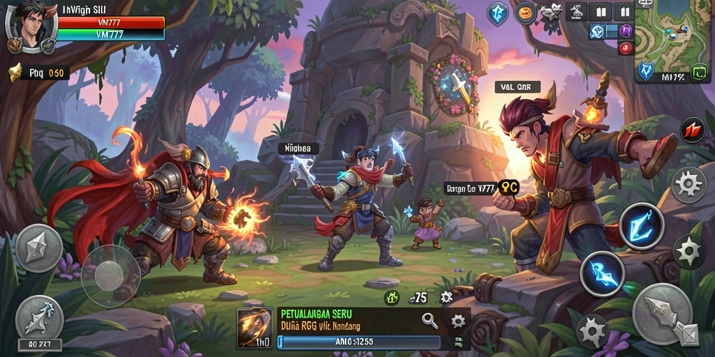Menampilkan momen seru dalam gameplay RPG VM777 yang penuh aksi.